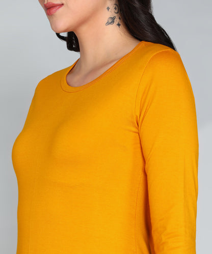 Women's Cotton Plain Round Neck 3/4 Sleeve Long Top
