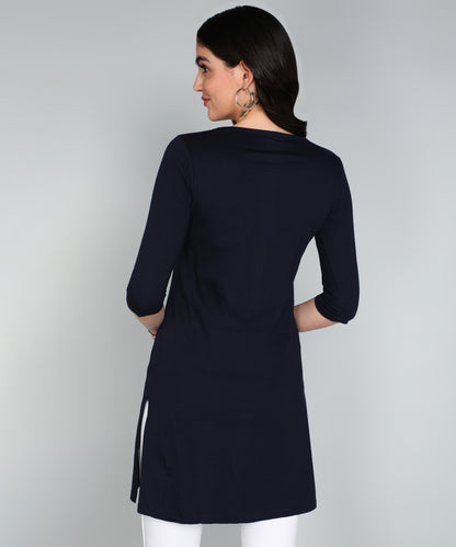 Women's Cotton Plain Round Neck 3/4 Sleeve Long Top