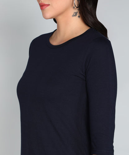 Women's Cotton Plain Round Neck 3/4 Sleeve Long Top