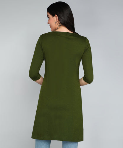 Women's Cotton Plain Round Neck 3/4 Sleeve Long Top