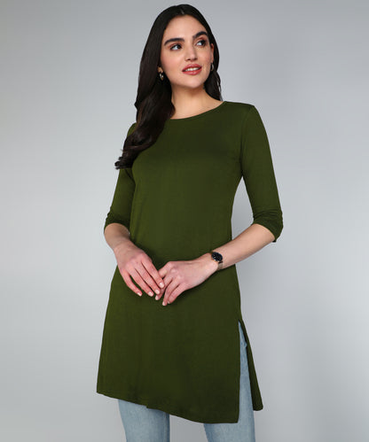 Women's Cotton Plain Round Neck 3/4 Sleeve Long Top