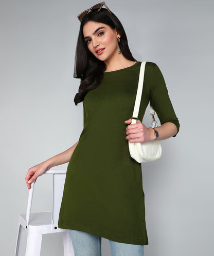 Women's Cotton Plain Round Neck 3/4 Sleeve Long Top
