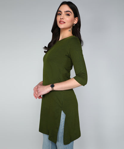 Women's Cotton Plain Round Neck 3/4 Sleeve Long Top