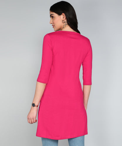 Women's Cotton Plain Round Neck 3/4 Sleeve Long Top