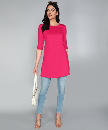 Women's Cotton Plain Round Neck 3/4 Sleeve Long Top