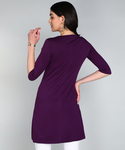 Women's Cotton Plain Round Neck 3/4 Sleeve Long Top
