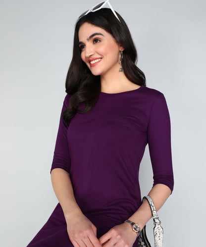 Women's Cotton Plain Round Neck 3/4 Sleeve Long Top