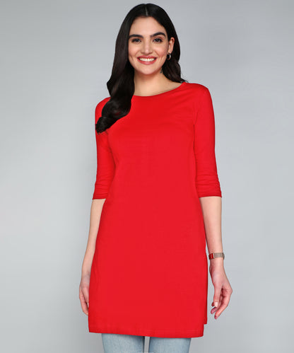 Women's Cotton Plain Round Neck 3/4 Sleeve Long Top