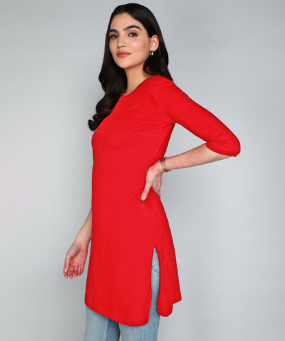 Women's Cotton Plain Round Neck 3/4 Sleeve Long Top