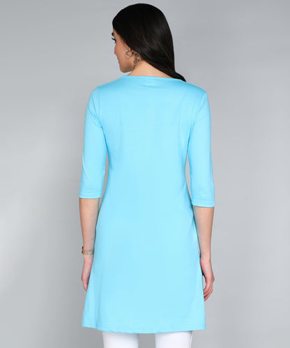 Women's Cotton Plain Round Neck 3/4 Sleeve Long Top