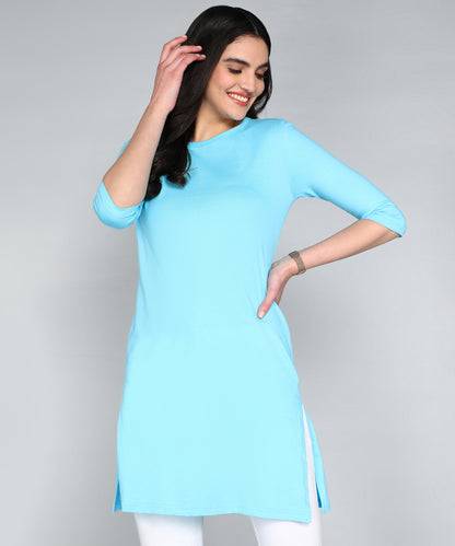 Women's Cotton Plain Round Neck 3/4 Sleeve Long Top