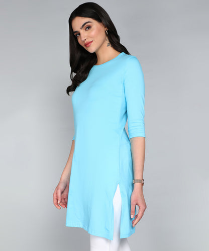 Women's Cotton Plain Round Neck 3/4 Sleeve Long Top
