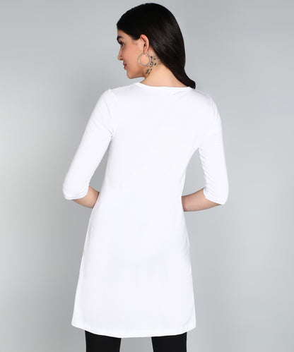 Women's Cotton Plain Round Neck 3/4 Sleeve Long Top