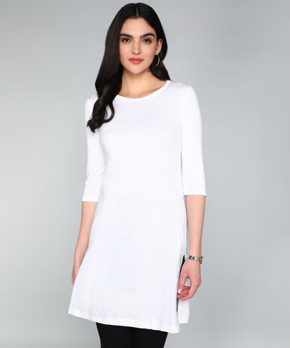 Women's Cotton Plain Round Neck 3/4 Sleeve Long Top