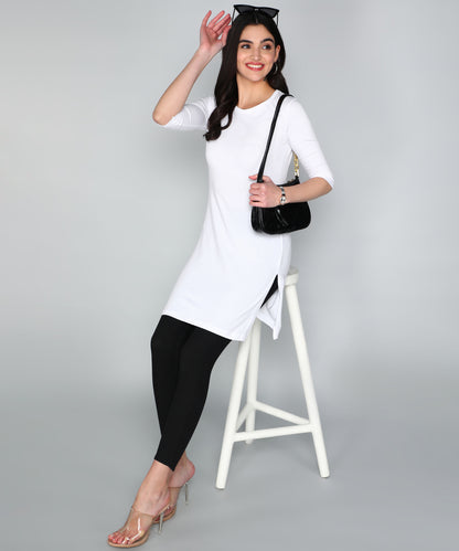 Women's Cotton Plain Round Neck 3/4 Sleeve Long Top