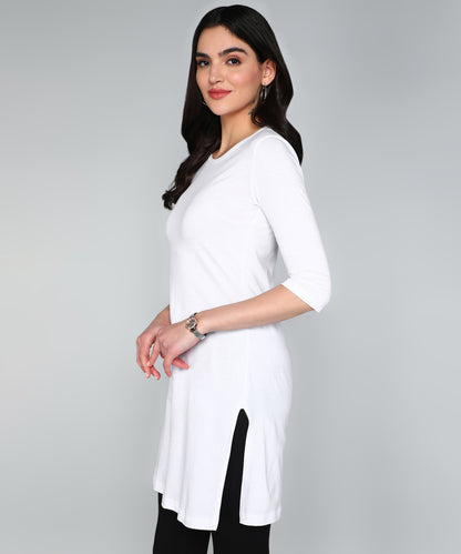 Women's Cotton Plain Round Neck 3/4 Sleeve Long Top