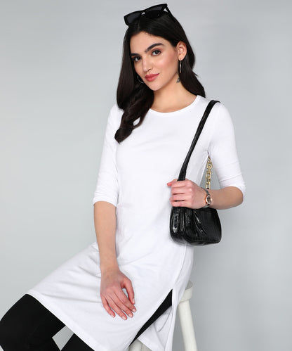 Women's Cotton Plain Round Neck 3/4 Sleeve Long Top