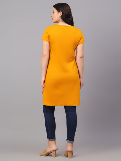 Women's Cotton Plain Round Neck Half Sleeve Long Top