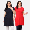 Women's Cotton Plain Round Neck Half Sleeve Long Top (Pack of 2)