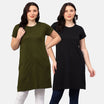 Women's Cotton Plain Round Neck Half Sleeve Long Top (Pack of 2)