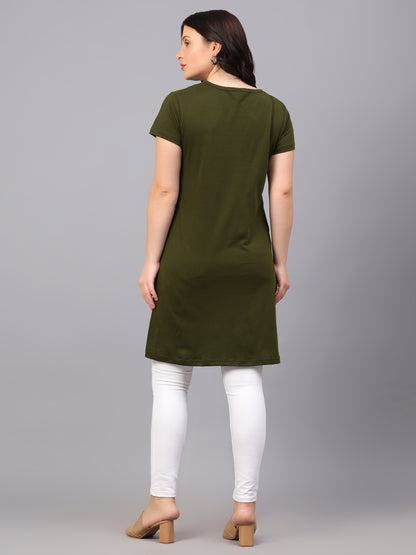 Women's Cotton Plain Round Neck Half Sleeve Long Top
