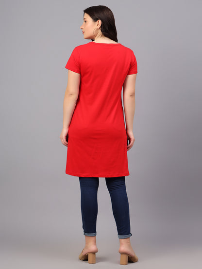Women's Cotton Plain Round Neck Half Sleeve Long Top