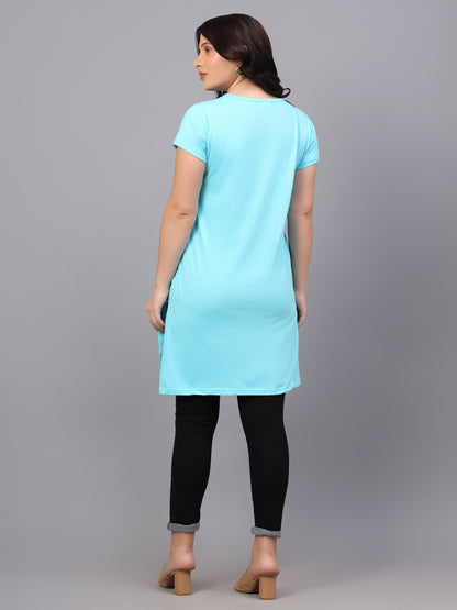 Women's Cotton Plain Round Neck Half Sleeve Long Top