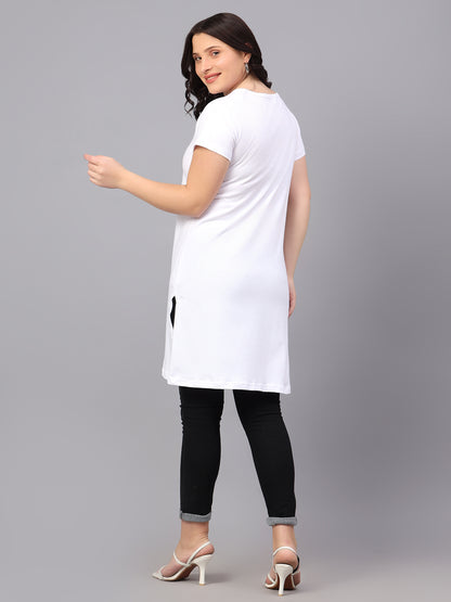 Women's Cotton Plain Round Neck Half Sleeve Long Top