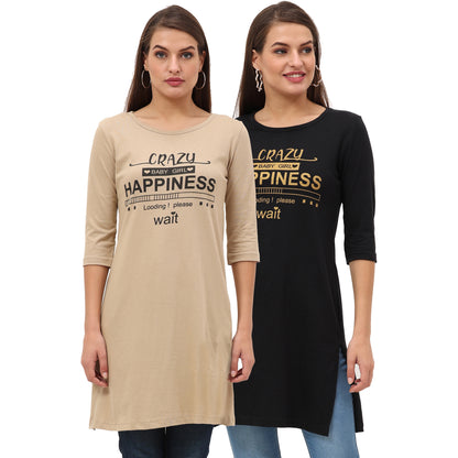 Women's Cotton Printed 3/4 Sleeve Long Top - (Pack of 2)
