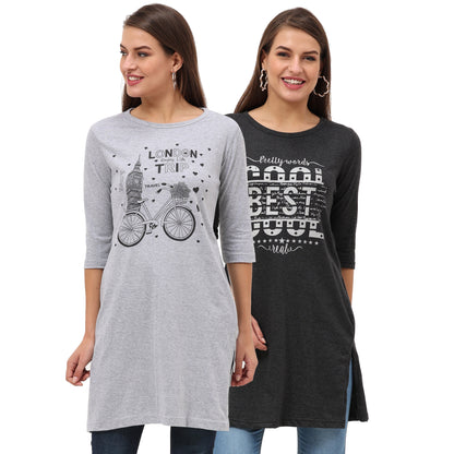 Women's Cotton Printed 3/4 Sleeve Long Top - (Pack of 2)