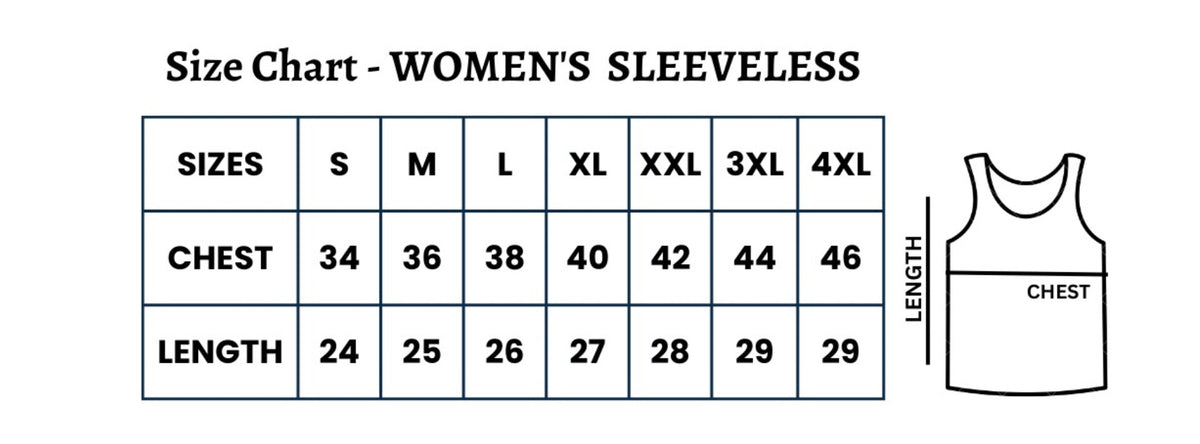 Size guide for Women's Cotton Plain Sleeveless Royal Blue Color Top