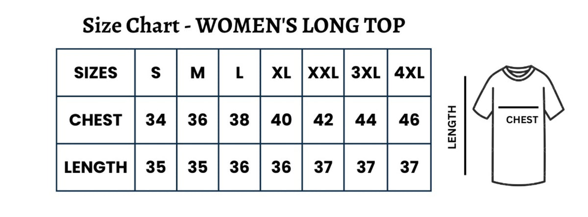 Size guide for Women's Cotton Round Neck Plain Sleeveless Long Top