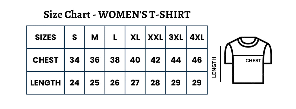 Size guide for Women's Cotton Plain Polo Neck T-Shirt