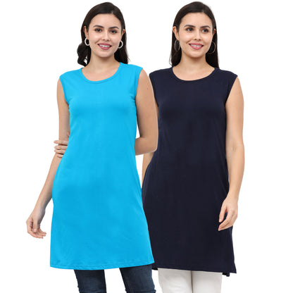 Women's Cotton Plain Sleeveless Long Top Multi Color - (Pack of 2)