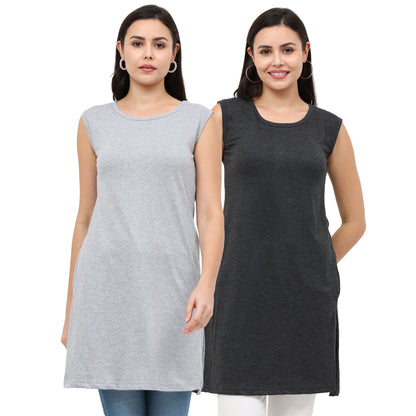 Women's Cotton Plain Sleeveless Long Top Multi Color - (Pack of 2)