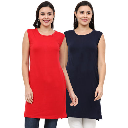 Women's Cotton Plain Sleeveless Long Top Multi Color - (Pack of 2)