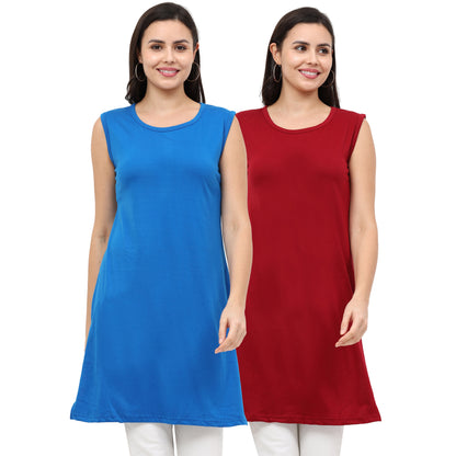 Women's Cotton Plain Sleeveless Long Top Multi Color - (Pack of 2)
