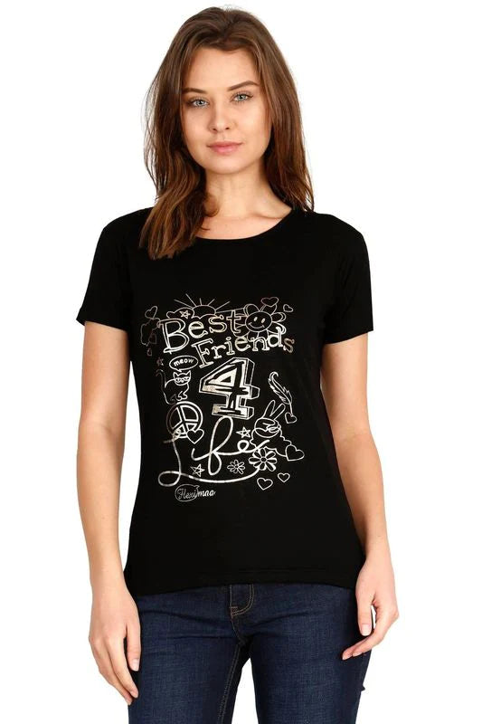Women's Cotton Round Neck Printed Half Sleeve T-Shirt
