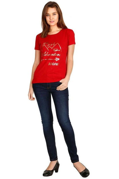 Women's Cotton Round Neck Printed Half Sleeve T-Shirt