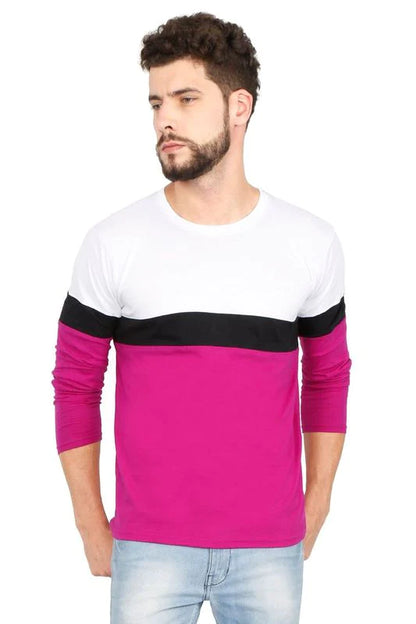 Men's Cotton Color Block Round Neck Full Sleeve T-Shirt