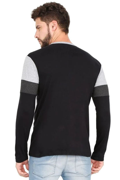 Men's Cotton Color Block Round Neck Full Sleeve T-Shirt