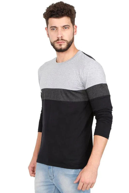 Men's Cotton Color Block Round Neck Full Sleeve T-Shirt