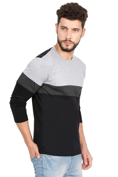 Men's Cotton Color Block Round Neck Full Sleeve T-Shirt