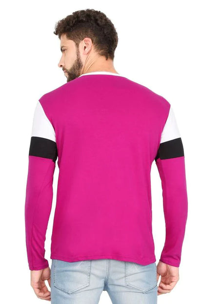 Men's Cotton Color Block Round Neck Full Sleeve T-Shirt
