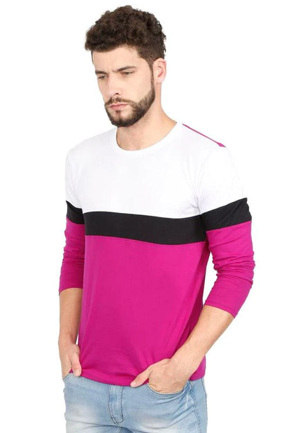 Men's Cotton Color Block Round Neck Full Sleeve T-Shirt