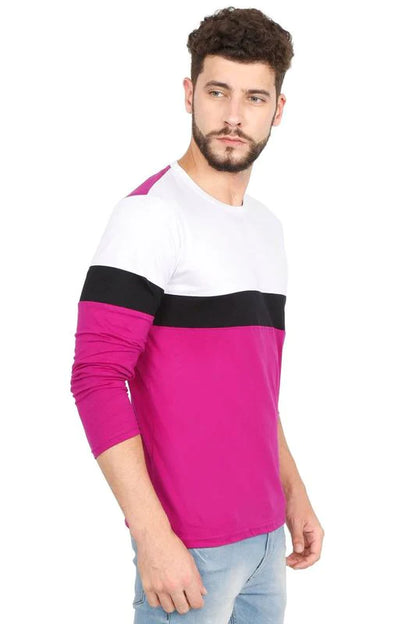 Men's Cotton Color Block Round Neck Full Sleeve T-Shirt