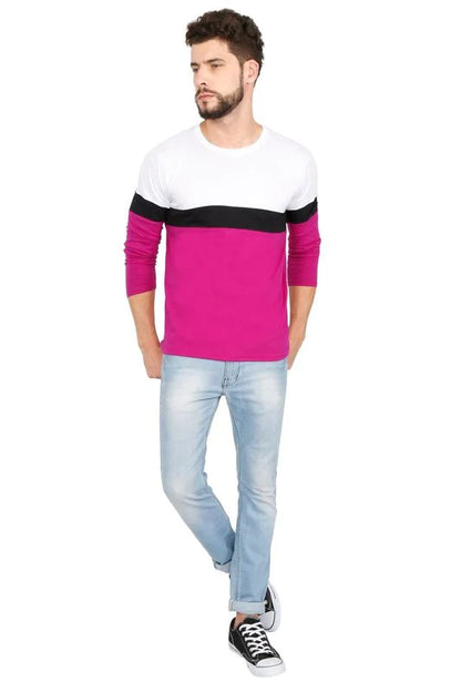 Men's Cotton Color Block Round Neck Full Sleeve T-Shirt