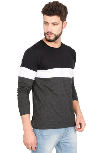Men's Cotton Color Block Round Neck Full Sleeve T-Shirt