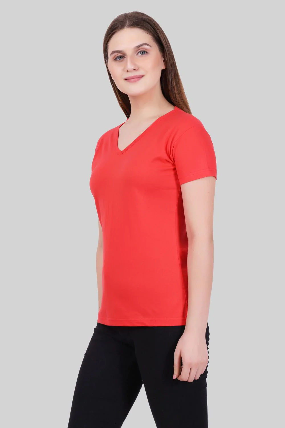 Fleximaa Women's Cotton Plain V Neck Half Sleeve T-Shirt - fleximaa-so