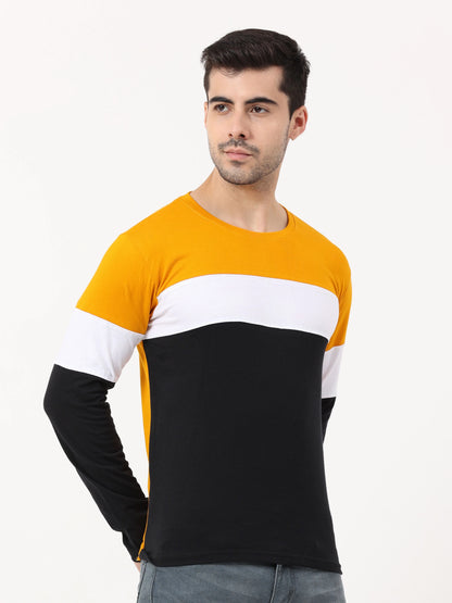 Fleximaa Men's Cotton Round Neck Color Block Full Sleeve T-Shirt - fleximaa-so